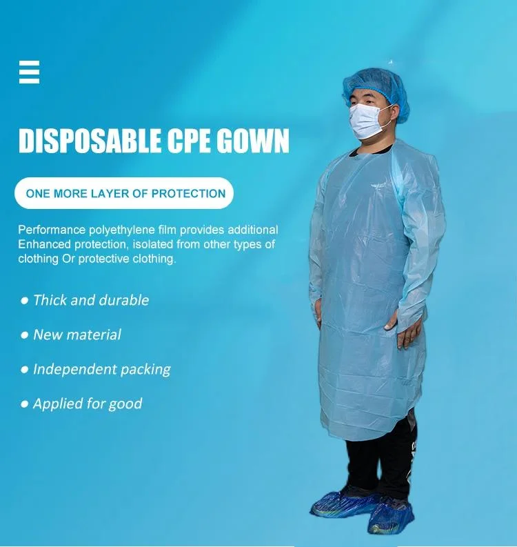 Waterproof Standard Reinforced Disposable Surgical Non Woven Waterproof CPE Gown with Thumb Loop