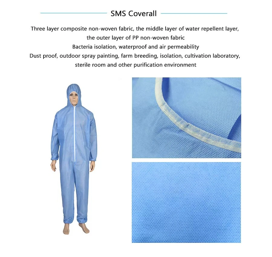 Non-Woven Fabrics Coverall Disposable Isolation Clothing Waterproof Personal Isolation Coverall White Blue Coverall Suit with Shoe Cover