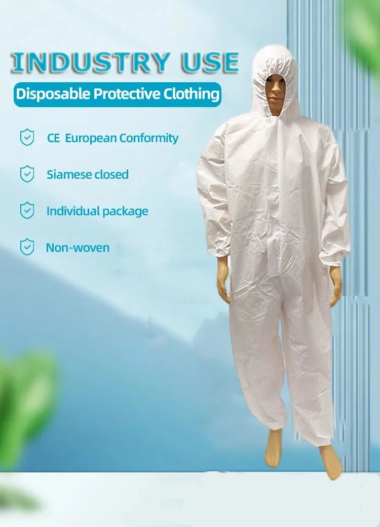 Type 5, 6 White Protective Sf 55GSM Protection Paint Spray Suits Disposable Coverall Safety Work Overalls