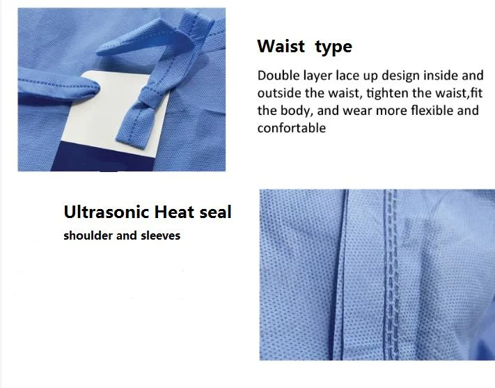 Disposable Reinforced Surgical Gown of SMS Non Woven or Spunlace Material