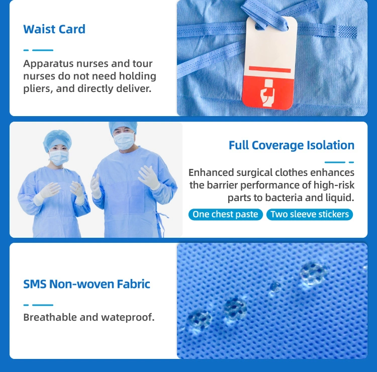 Blue Sterile Non-Woven Disposable Reinforced Surgical Gown