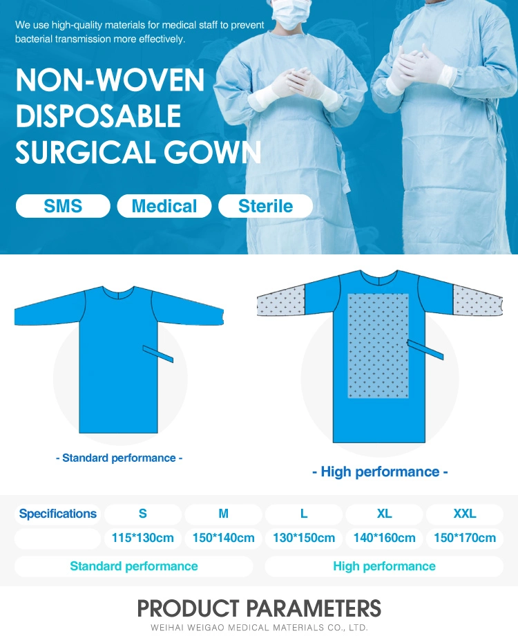 Discounted Price Blue Sterile Non-Woven Reinforced Disposable Surgical Gown