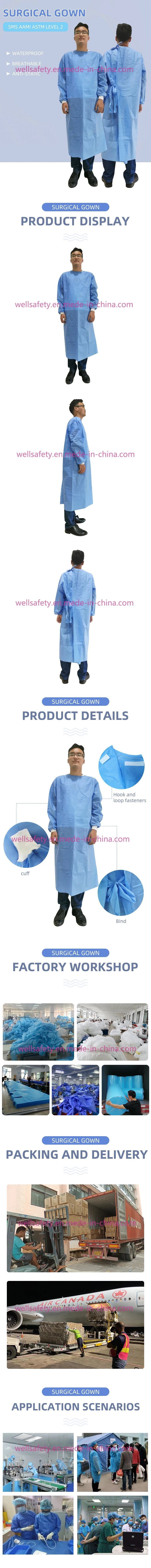 Cheap Price Disposable Waterproof SMS SMMS Nonwoven Level 4 Waterproof Surgeon Gown Reinforced ANSI/AAMI Sterile Surgical Isolation Gown FDA, CE, En14126