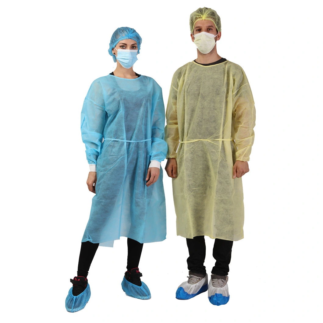 China Factory Wholesale Price Blue Yellow Red White 30GSM 40GSM Apron Suit PP PE SMS Disposable Medical Uniform Surgical Isolation Gown for Hospital