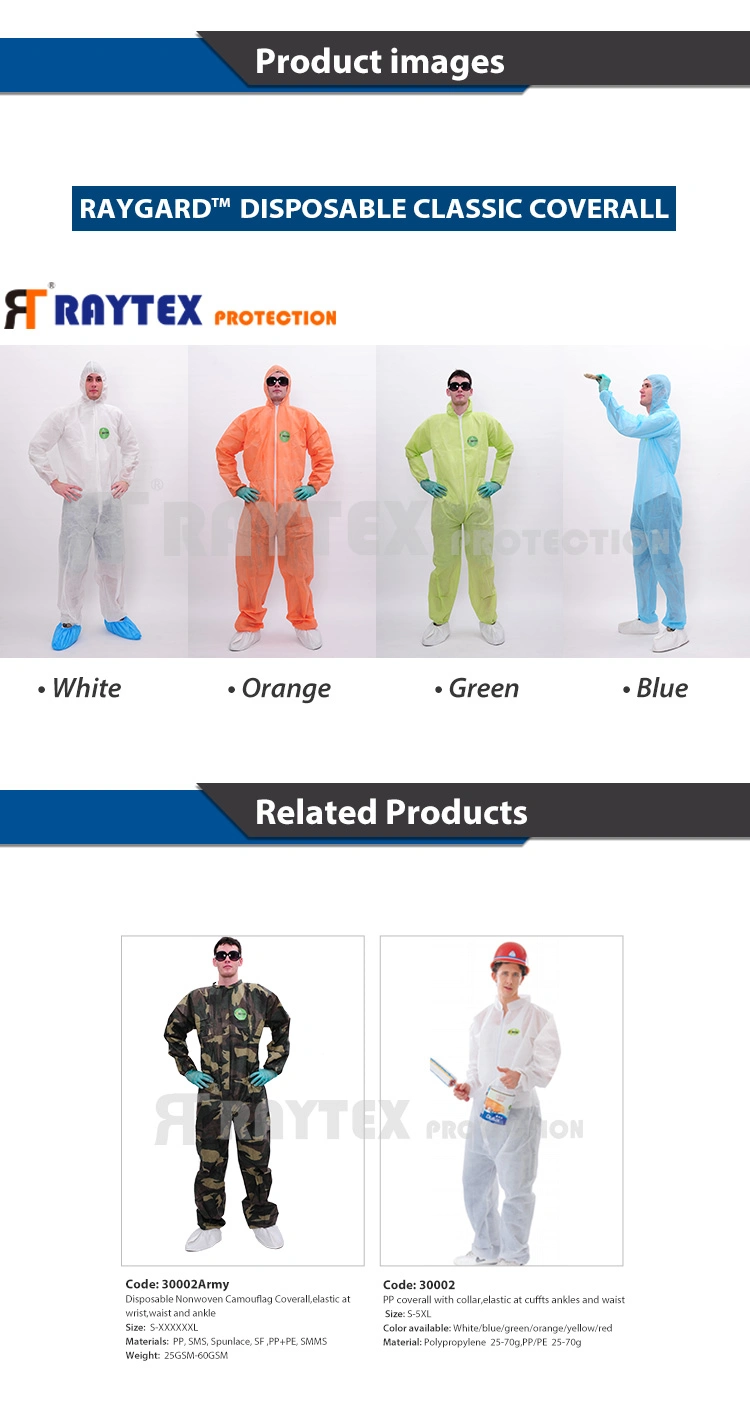 Dustproof Disposable Nonwoven Coverall PP Polypropylene Safety Workwear Overall