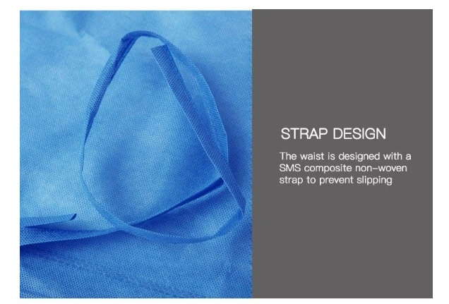 Disposable Non-Woven SMS Reinforced Isolation Gown, Disposable Isolation Gown, Protective Clothing with Knitted Cuff