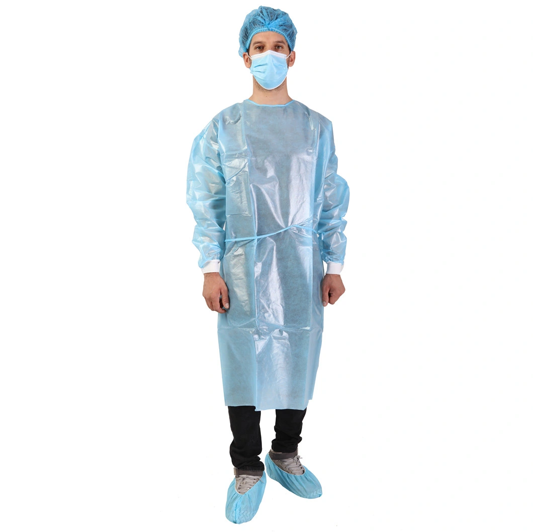 China Factory Wholesale Price Blue Yellow Red White 30GSM 40GSM Apron Suit PP PE SMS Disposable Medical Uniform Surgical Isolation Gown for Hospital