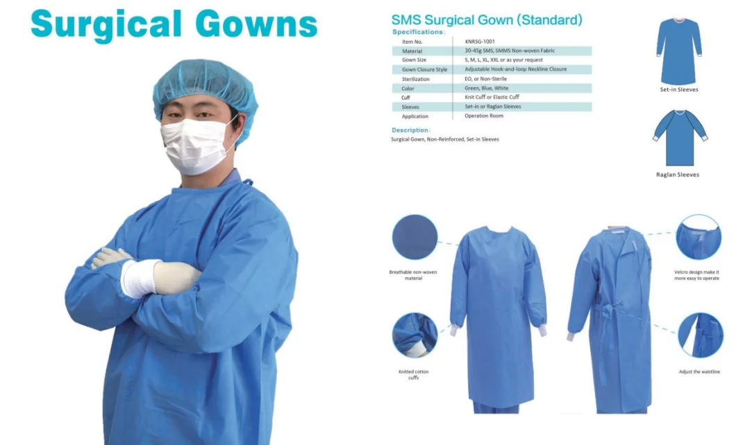 Disposable Reinforced Surgical Gown of SMS Non Woven or Spunlace Material