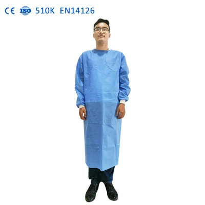 FDA Ce SGS En13485 Gown Disposable and ISO; Ation Suit with PP + PE Non Woven Fabric Disposable Sterile Gown AAMI Level 2 AAMI Level 3