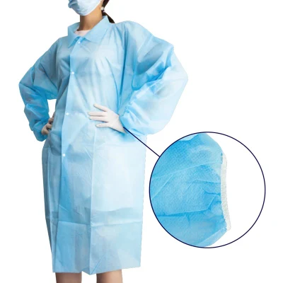 SMS Fabric Disposable Lab Coats with Knit Cuff and Collar