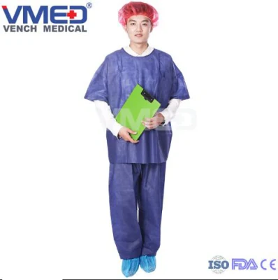 Disposable Spp Non-Woven Scrub Suit with Round Neck and Short Sleeves