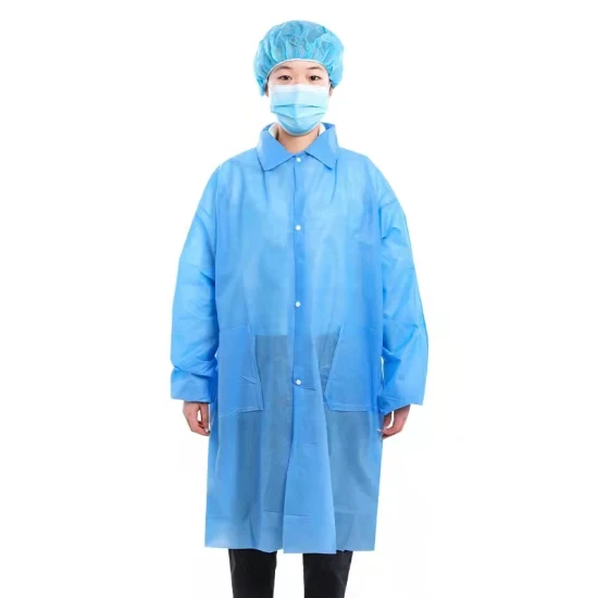 Factory Hot Sales Mass Production Cheap Price PP or SMS Nonwoven Fabric with Zipper Disposable Blue Lab Coat